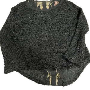 Cowgirl Up Black Silver Sparkle Long Sleeve Party Glam Sweater Size small